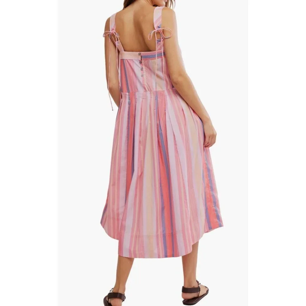 Free People Primavera Stripe Midi Dress Multicolor Size L Casual Travel Cotton - Picture 2 of 6